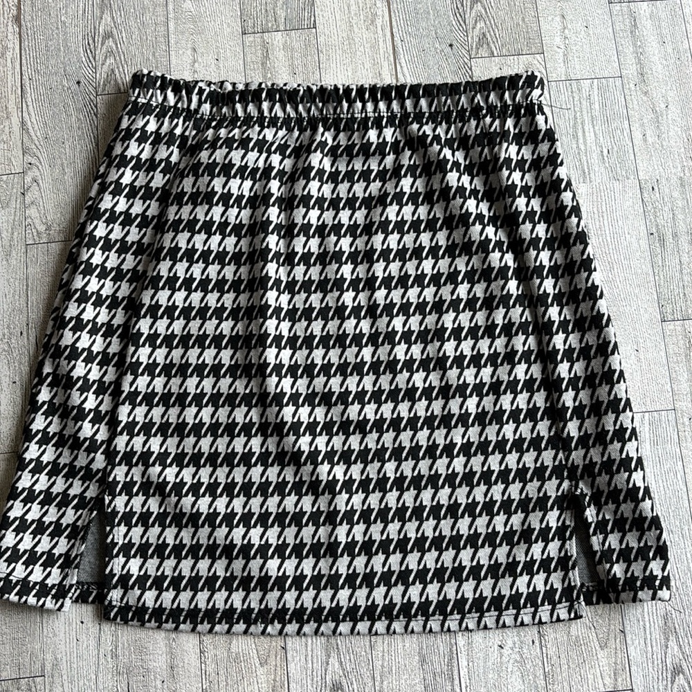 Houndstooth black skirt checkered Mini women’s small 2 Front‎ Slits Olivia Rae